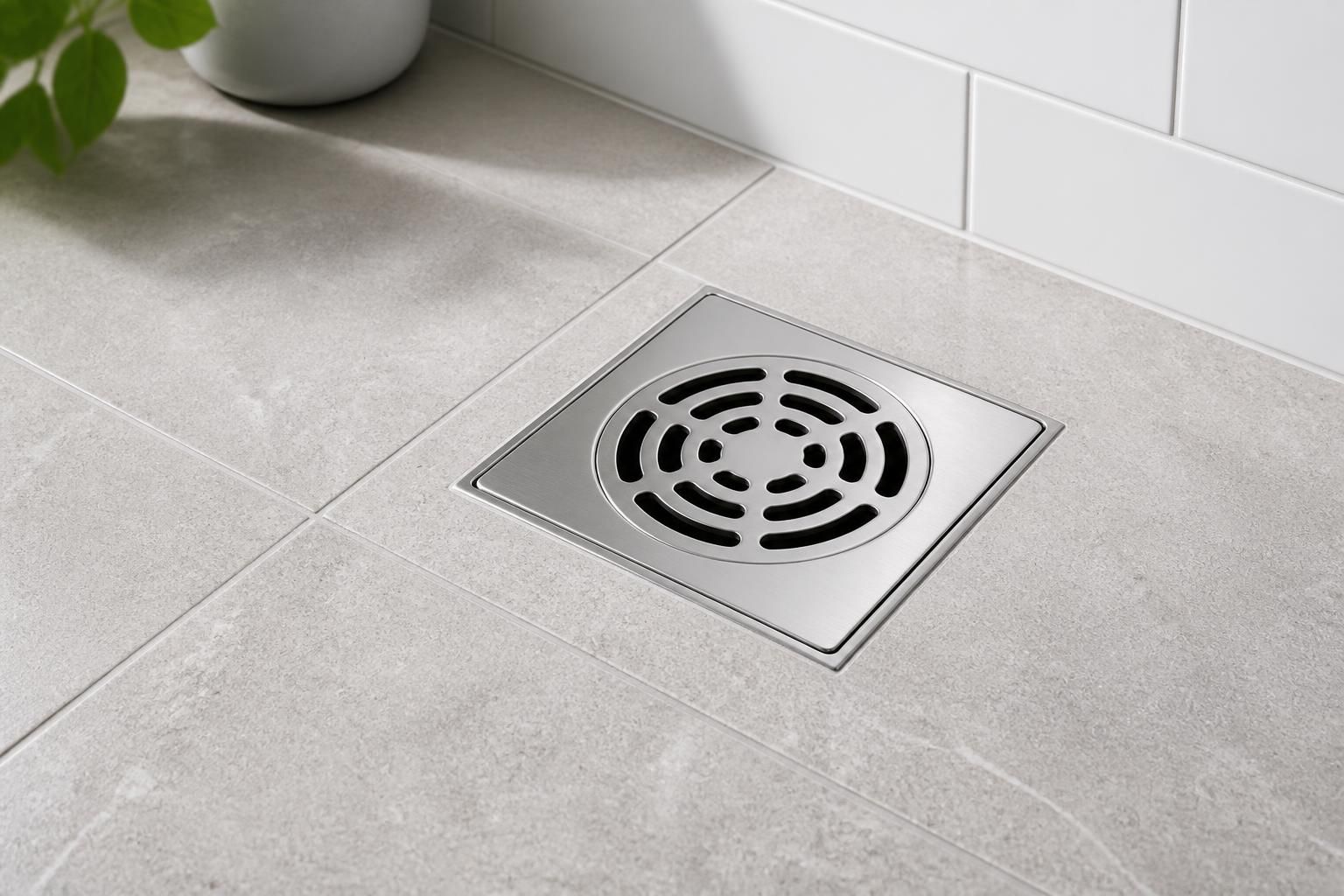 Freshly cleaned drain in a bright, neat kitchen or bathroom.