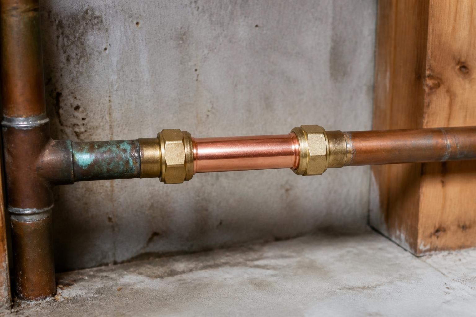 Finished emergency plumbing repair with restored pipework in a clean utility space.