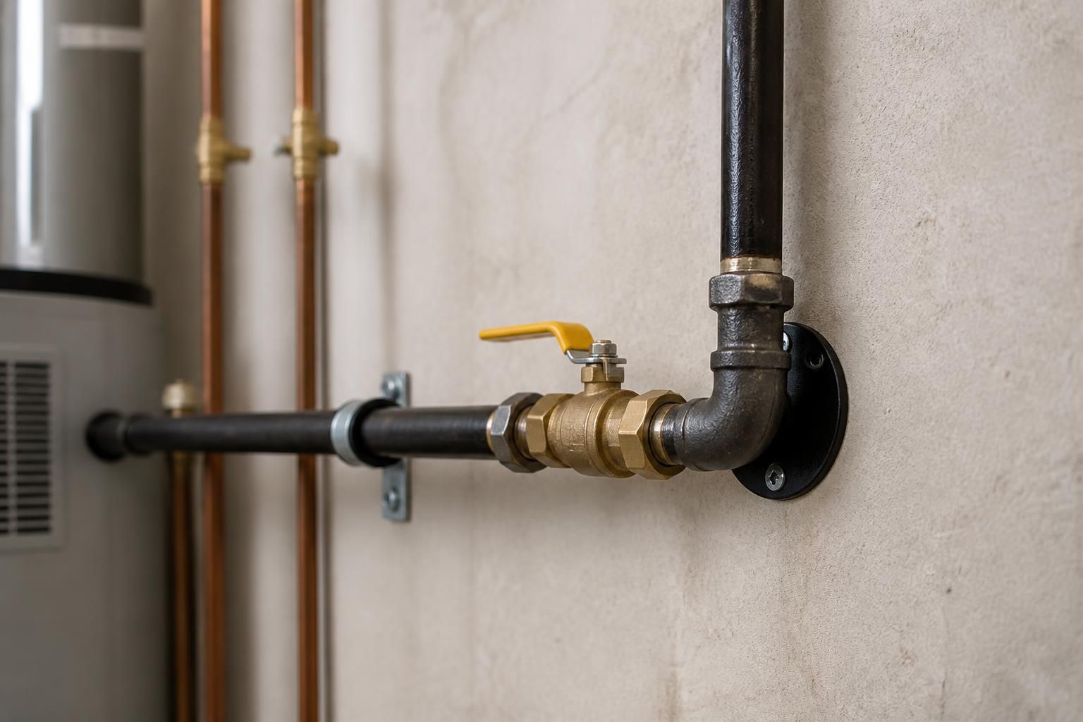 Finished gas line piping in a clean utility space.